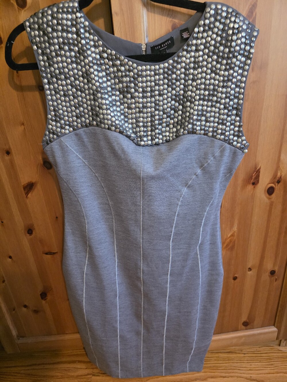TED BAKER Gray Embellished Sheath Dress Size 4